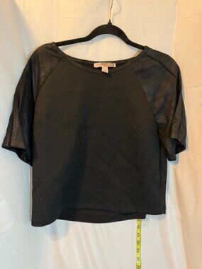 Forever 21 Contemporary Black Faux Leather Sleeve Chevron Top L